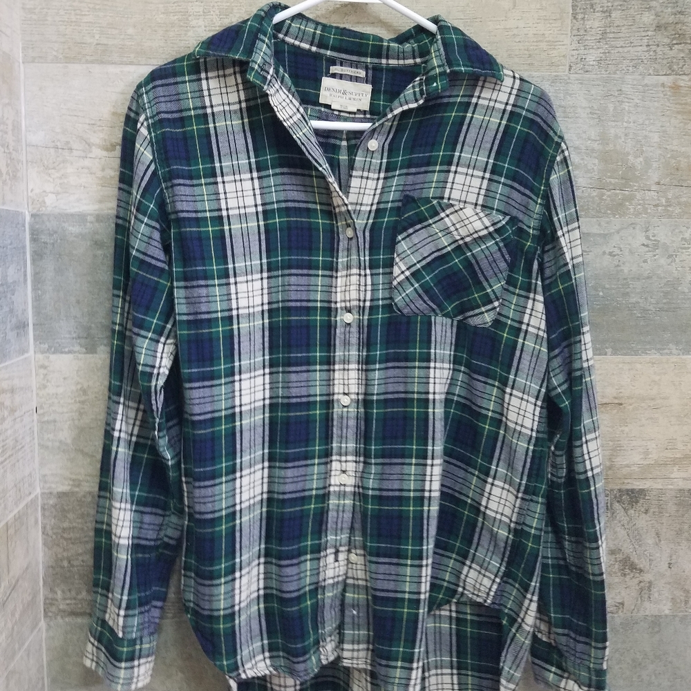 Ralph Lauren Denim & Supply Green Plaid Boyfriend Flannel, Size S